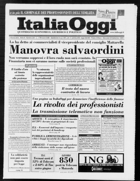 Italia oggi : quotidiano di economia finanza e politica